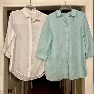 Lot of Two Chico's Linen Button Front Top Blouse Shirt Tunic Size 1 or 8 / 10